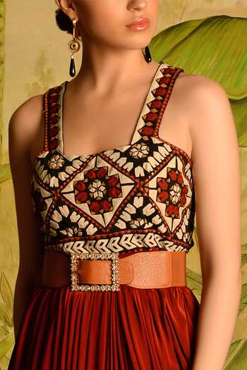 Malini Ramani Red Embroidererd Draped Jumpsuit Online at Aza Fashions Malini Ramani_Red Embroidererd Draped Jumpsuit_Online_at_Aza_Fashions