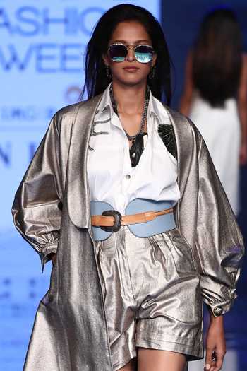 Rara Avis_Silver Metallic Trench Coat_Online_at_Aza_Fashions