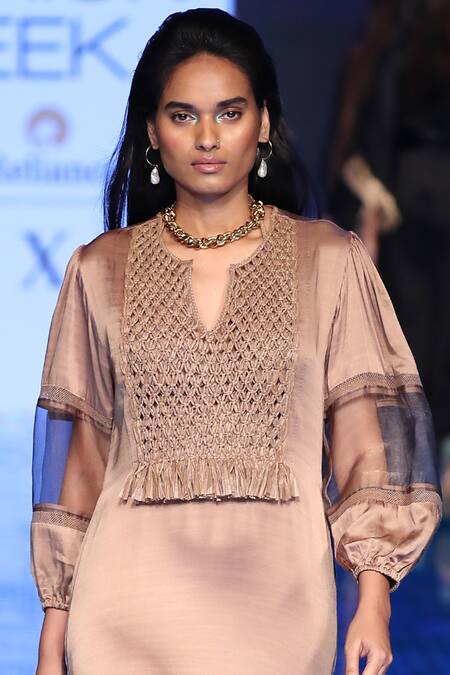 Rara Avis Beige Silk Linen Woven Maxi Dress Online at Aza Fashions Rara Avis_Beige Silk Linen Woven Maxi Dress_Online_at_Aza_Fashions