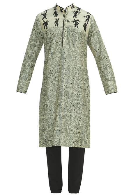 Buy_Sharbari Studio_Grey Tussar Silk Kurta Set _Online_at_Aza_Fashions