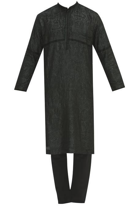 Buy_Sharbari Studio_Black Tussar Silk Kurta Set _Online_at_Aza_Fashions