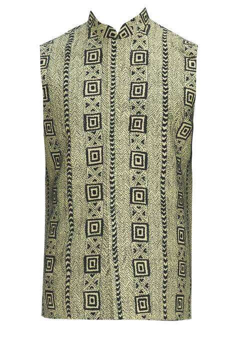 Buy_Sharbari Studio_Beige Tussar Silk Bundi _Online_at_Aza_Fashions