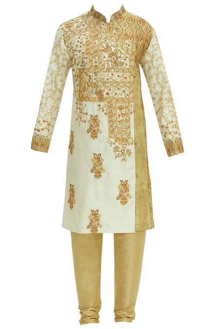 Buy_Sharbari Studio_White Silk Embroidered Kurta Set _Online_at_Aza_Fashions