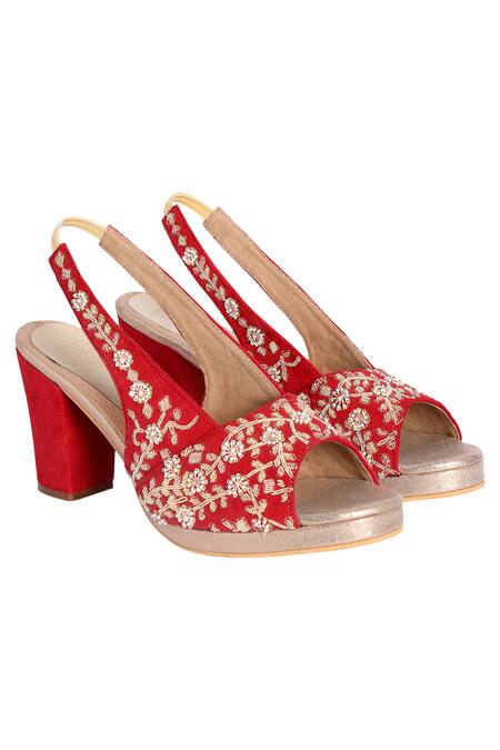 embroidered block heels