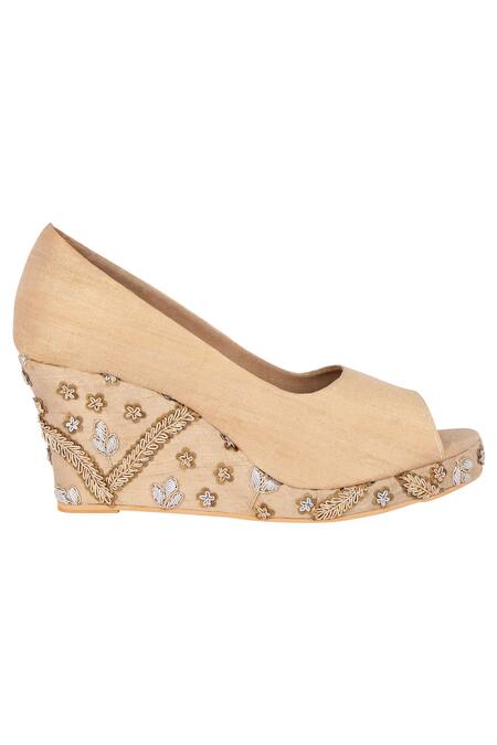 Buy Veruschka By Payal Kothari Beige Embroidered Wedges Online at Aza Fashions Buy_Veruschka By Payal Kothari_Beige Embroidered Wedges_Online_at_Aza_Fashions