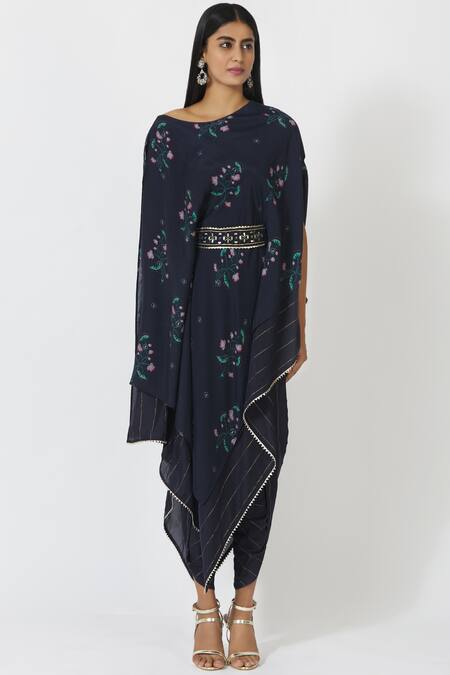 17:17 By Simmi Saboo_Blue Cotton Silk Printed Kurta Dhoti Pant Set_Online_at_Aza_Fashions