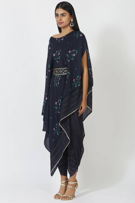 Buy_17:17 By Simmi Saboo_Blue Cotton Silk Printed Kurta Dhoti Pant Set_Online_at_Aza_Fashions