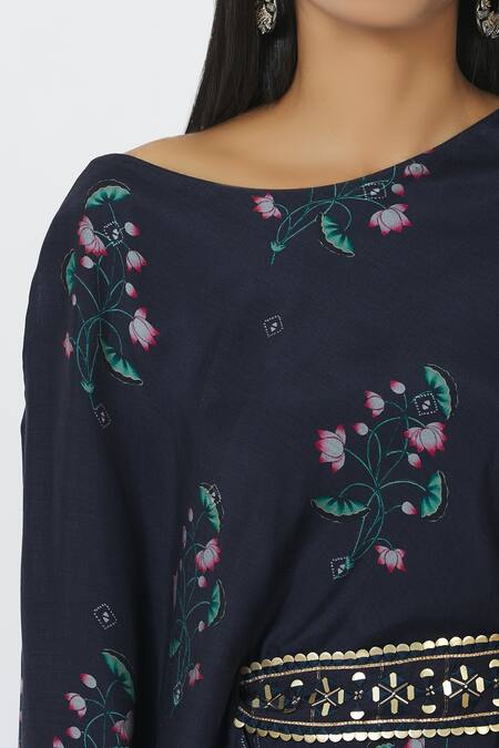 17:17 By Simmi Saboo_Blue Cotton Silk Printed Kurta Dhoti Pant Set_at_Aza_Fashions