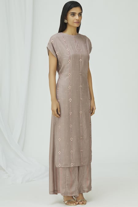 17:17 By Simmi Saboo_Purple Cotton Silk Round Embellished Kurta Palazzo Set_Online_at_Aza_Fashions