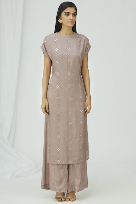 Buy_17:17 By Simmi Saboo_Purple Cotton Silk Round Embellished Kurta Palazzo Set_Online_at_Aza_Fashions