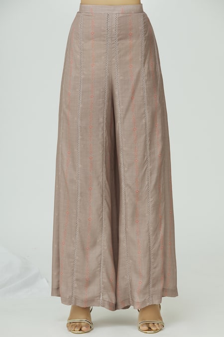 Shop_17:17 By Simmi Saboo_Purple Cotton Silk Round Embellished Kurta Palazzo Set_Online_at_Aza_Fashions