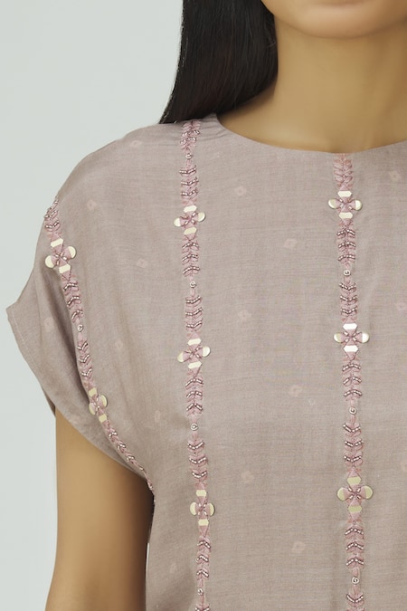 17:17 By Simmi Saboo_Purple Cotton Silk Round Embellished Kurta Palazzo Set_at_Aza_Fashions