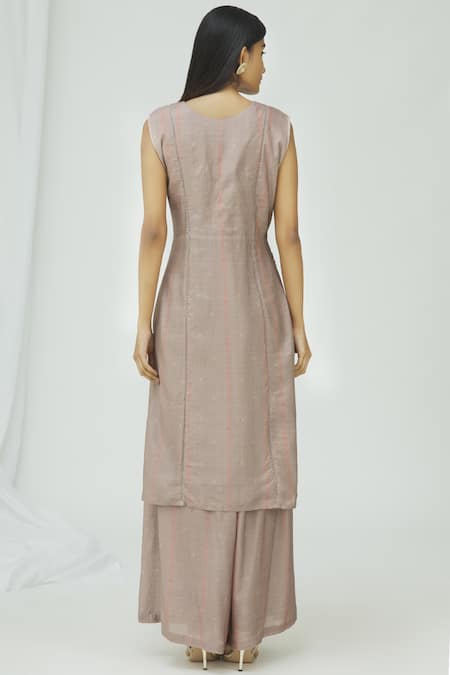 Shop 17:17 By Simmi Saboo Purple Cotton Silk Notched Embellished Kurta Palazzo Set at Aza Fashions Shop_17:17 By Simmi Saboo_Purple Cotton Silk Notched Embellished Kurta Palazzo Set_at_Aza_Fashions