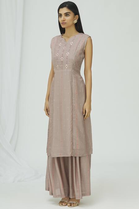 17:17 By Simmi Saboo Purple Cotton Silk Notched Embellished Kurta Palazzo Set Online at Aza Fashions 17:17 By Simmi Saboo_Purple Cotton Silk Notched Embellished Kurta Palazzo Set_Online_at_Aza_Fashions