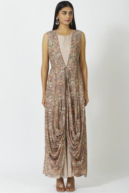 Buy_17:17 By Simmi Saboo_Beige Cotton Silk Embellished Jumpsuit With Jacket_Online_at_Aza_Fashions