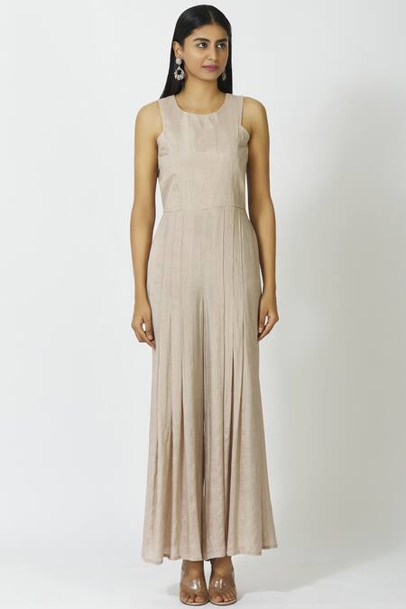 Shop_17:17 By Simmi Saboo_Beige Cotton Silk Embellished Jumpsuit With Jacket_Online_at_Aza_Fashions