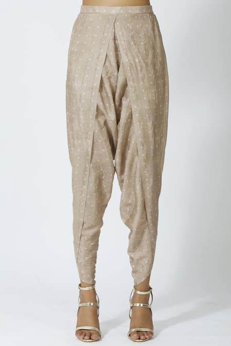 Shop_17:17 By Simmi Saboo_Beige Cotton Silk Round Embellished Kurta Dhoti Pant Set_Online_at_Aza_Fashions