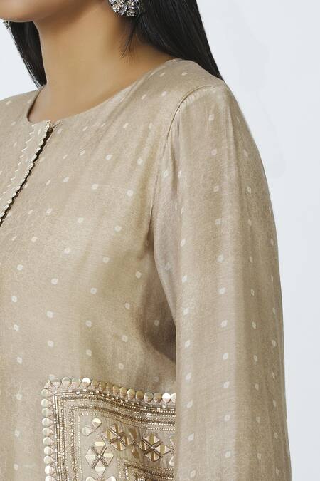 17:17 By Simmi Saboo_Beige Cotton Silk Round Embellished Kurta Dhoti Pant Set_at_Aza_Fashions