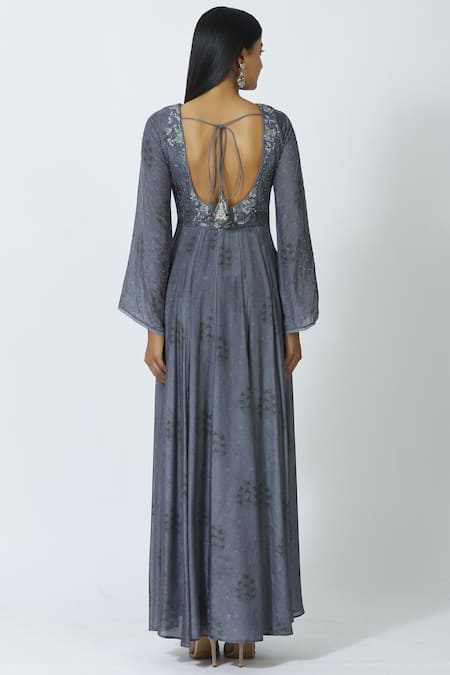 Shop 17:17 By Simmi Saboo Grey Cotton Silk Round Embellished Anarkali Set at Aza Fashions Shop_17:17 By Simmi Saboo_Grey Cotton Silk Round Embellished Anarkali Set _at_Aza_Fashions