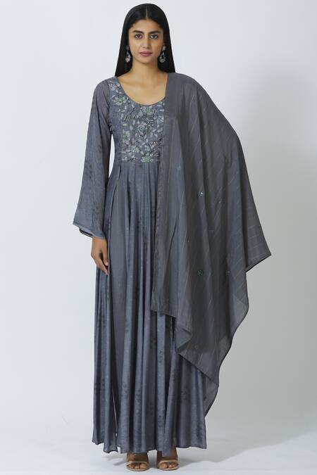 17:17 By Simmi Saboo Grey Cotton Silk Round Embellished Anarkali Set Online at Aza Fashions 17:17 By Simmi Saboo_Grey Cotton Silk Round Embellished Anarkali Set _Online_at_Aza_Fashions