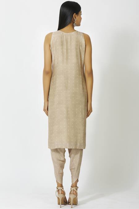 Shop 17:17 By Simmi Saboo Beige Cotton Silk Round Embellished Dhoti Pant Set at Aza Fashions Shop_17:17 By Simmi Saboo_Beige Cotton Silk Round Embellished Dhoti Pant Set_at_Aza_Fashions