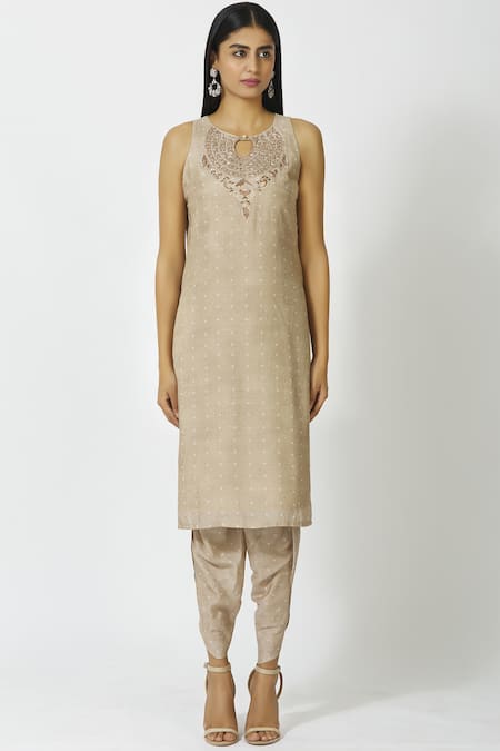 17:17 By Simmi Saboo Beige Cotton Silk Round Embellished Dhoti Pant Set Online at Aza Fashions 17:17 By Simmi Saboo_Beige Cotton Silk Round Embellished Dhoti Pant Set_Online_at_Aza_Fashions