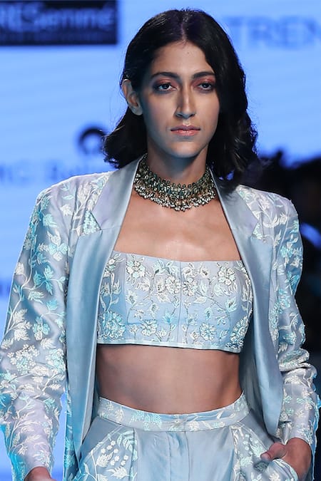 Buy_Mishru_Blue Chanderi Pant Set_Online_at_Aza_Fashions