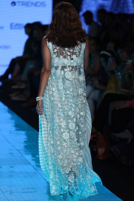 Shop_Mishru_White Chanderi Saree Gown Set _at_Aza_Fashions