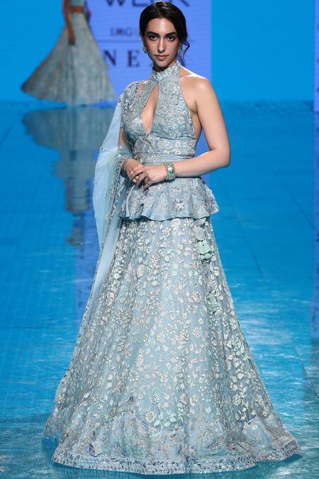 Mishru_Blue Tulle Embellished Lehenga Set_Online_at_Aza_Fashions