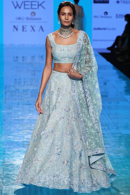 Mishru_Blue Tulle Embellished Lehenga Set_Online_at_Aza_Fashions