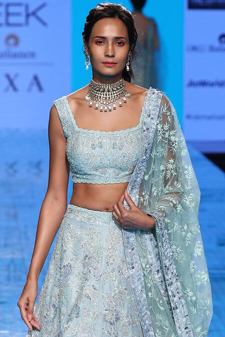 Buy_Mishru_Blue Tulle Embellished Lehenga Set_Online_at_Aza_Fashions