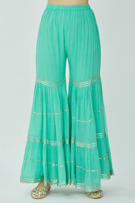 Shop Kunwarani Ritu Blue Cotton Round Printed Kurta Sharara Set Online at Aza Fashions Shop_Kunwarani Ritu_Blue Cotton Round Printed Kurta Sharara Set _Online_at_Aza_Fashions