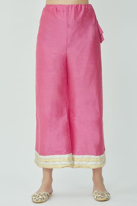 Shop_Kunwarani Ritu_White Mulmul Split Printed Kurta Palazzo Set  _Online_at_Aza_Fashions