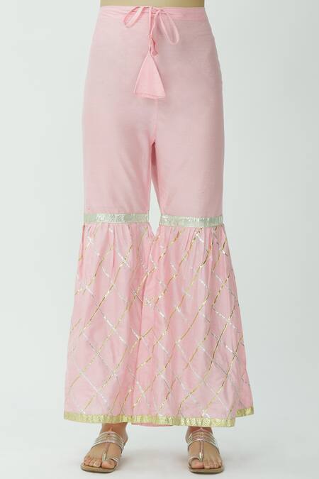 Shop Kunwarani Ritu Pink Muslin Round Printed Kurta Sharara Set Online at Aza Fashions Shop_Kunwarani Ritu_Pink Muslin Round Printed Kurta Sharara Set _Online_at_Aza_Fashions