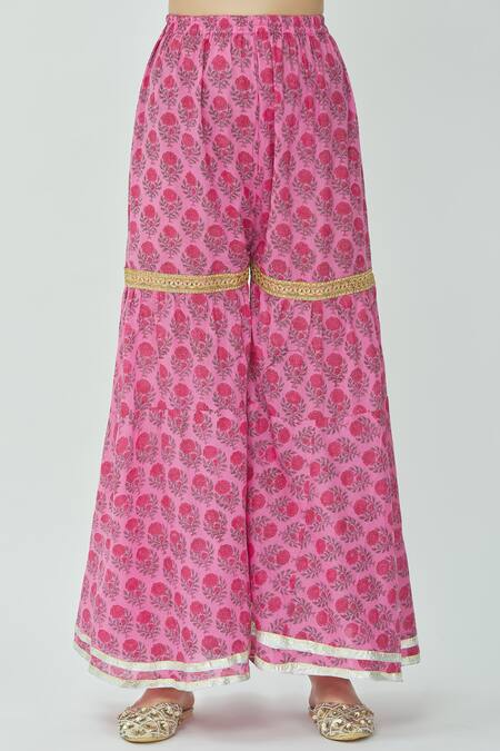 Shop_Kunwarani Ritu_White Cotton Round Printed Kurta Sharara Set  _Online_at_Aza_Fashions