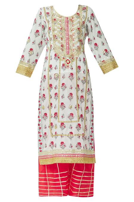 Buy_Kunwarani Ritu_White Cotton Round Printed Kurta Set  _Online_at_Aza_Fashions
