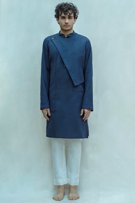 Bohame Blue Cotton Linen Kurta Set 