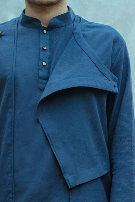 Buy_Bohame_Blue Cotton Linen Kurta Set_Online_at_Aza_Fashions