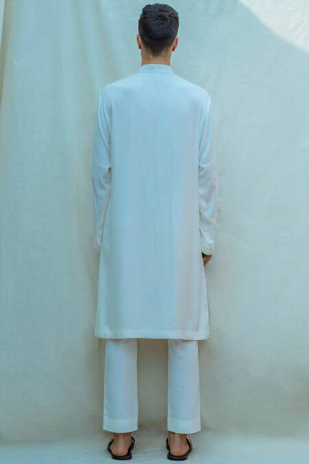 Shop_Bohame_White Tencel Overlap Kurta Set_at_Aza_Fashions