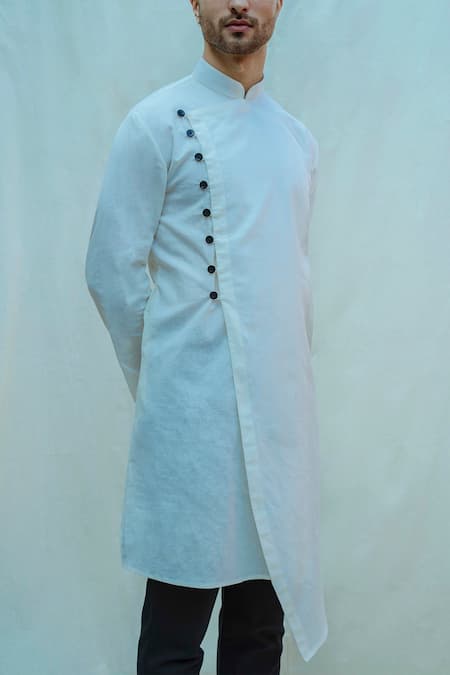 Bohame_White Cotton Linen Kurta Set_Online_at_Aza_Fashions