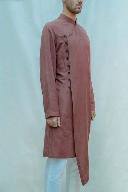 Bohame_Brown Cotton Linen Kurta Set_Online_at_Aza_Fashions