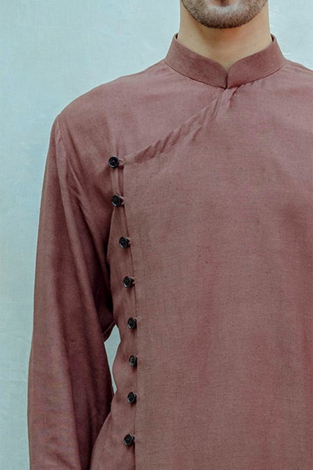 Buy_Bohame_Brown Cotton Linen Kurta Set_Online_at_Aza_Fashions