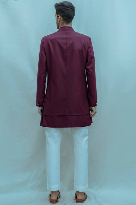 Shop Bohame Purple Bandhgala Suiting, Poplin Pants Cotton Linen Set at Aza Fashions Shop_Bohame_Purple Bandhgala Suiting, Poplin Pants Cotton Linen Set_at_Aza_Fashions