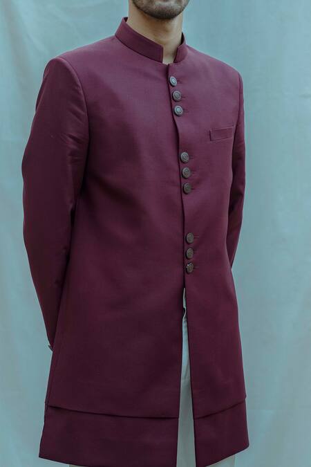 Bohame Purple Bandhgala Suiting, Poplin Pants Cotton Linen Set Online at Aza Fashions Bohame_Purple Bandhgala Suiting, Poplin Pants Cotton Linen Set_Online_at_Aza_Fashions