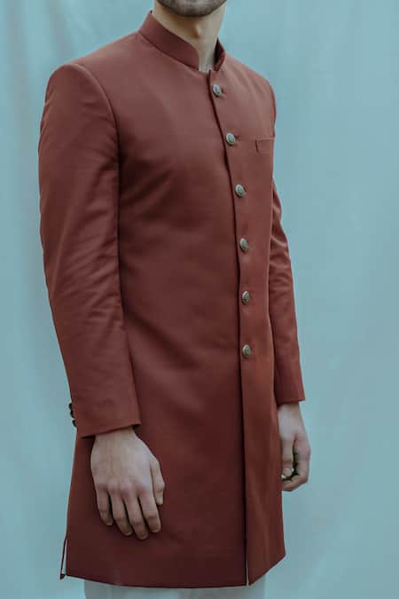 Bohame_Brown Bandhgala Suiting, Poplin Pants Cotton Linen Set _Online_at_Aza_Fashions