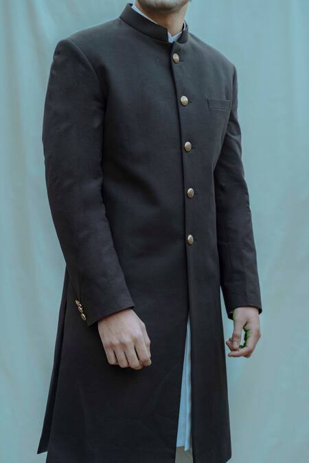 Bohame Black Bandhgala Suiting Kurta Poplin Pants Cotton Linen Set Online at Aza Fashions Bohame_Black Bandhgala Suiting Kurta Poplin Pants Cotton Linen Set_Online_at_Aza_Fashions