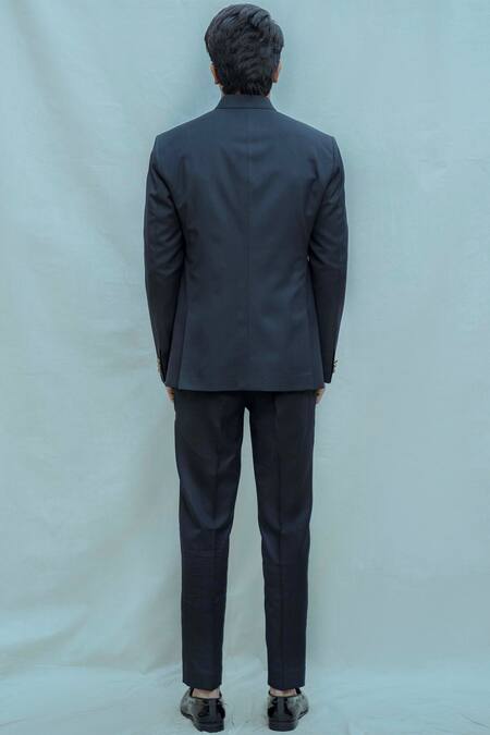 Shop Bohame Blue Poplin, Suiting Bandhgala Shirt Set at Aza Fashions Shop_Bohame_Blue Poplin, Suiting Bandhgala Shirt Set_at_Aza_Fashions