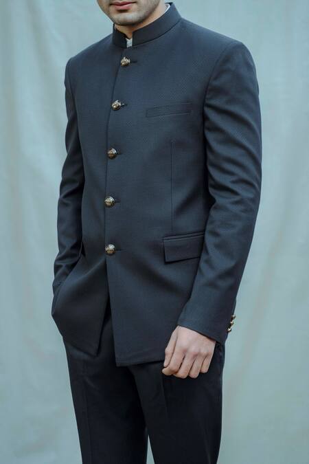 Bohame Blue Poplin, Suiting Bandhgala Shirt Set Online at Aza Fashions Bohame_Blue Poplin, Suiting Bandhgala Shirt Set_Online_at_Aza_Fashions