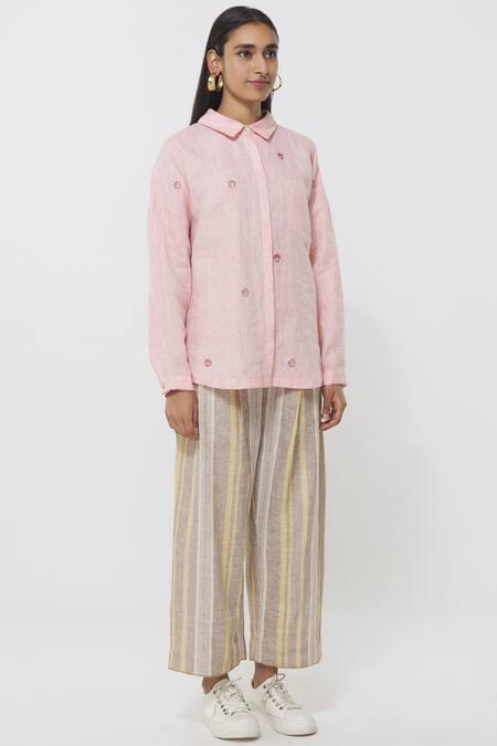 Anavila_Pink Linen Round Shirt _Online_at_Aza_Fashions