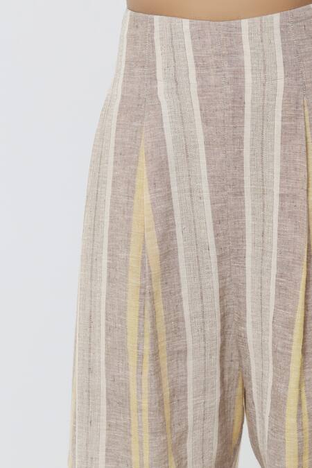 Buy_Anavila_Yellow Striped Linen Pants_Online_at_Aza_Fashions